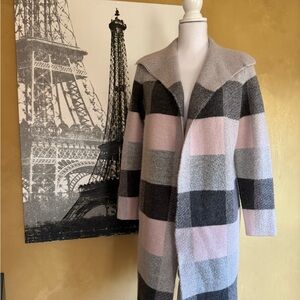 LOFT Pink and Gray Checkered Cardigan
